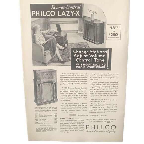 Vintage 1933 Philco Lazy X Remote Ad Advertisment - Picture 2 of 4